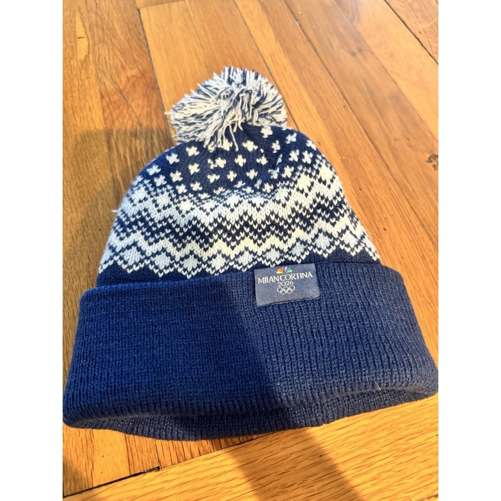 Milan Cortina 2026 Olympic NBC Beanie Blue Knit Hat Licensed Unisex OSFM Pom Pom